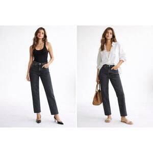 Madewell Straight Leg Jeans Womens 27 High Rise Cropped Black Denim 23 Inseam